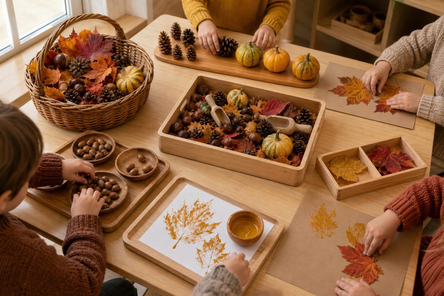 Cinq activités d’automne en maternelle à partir d’une même récolte