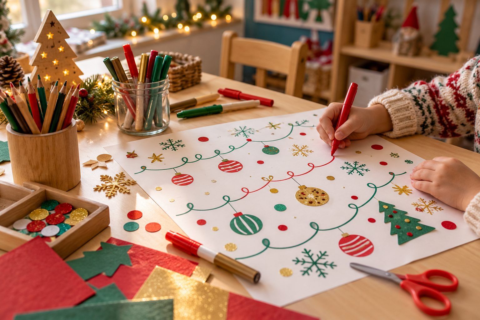 Graphisme de Noël : tracer des guirlandes, des flocons et des boules