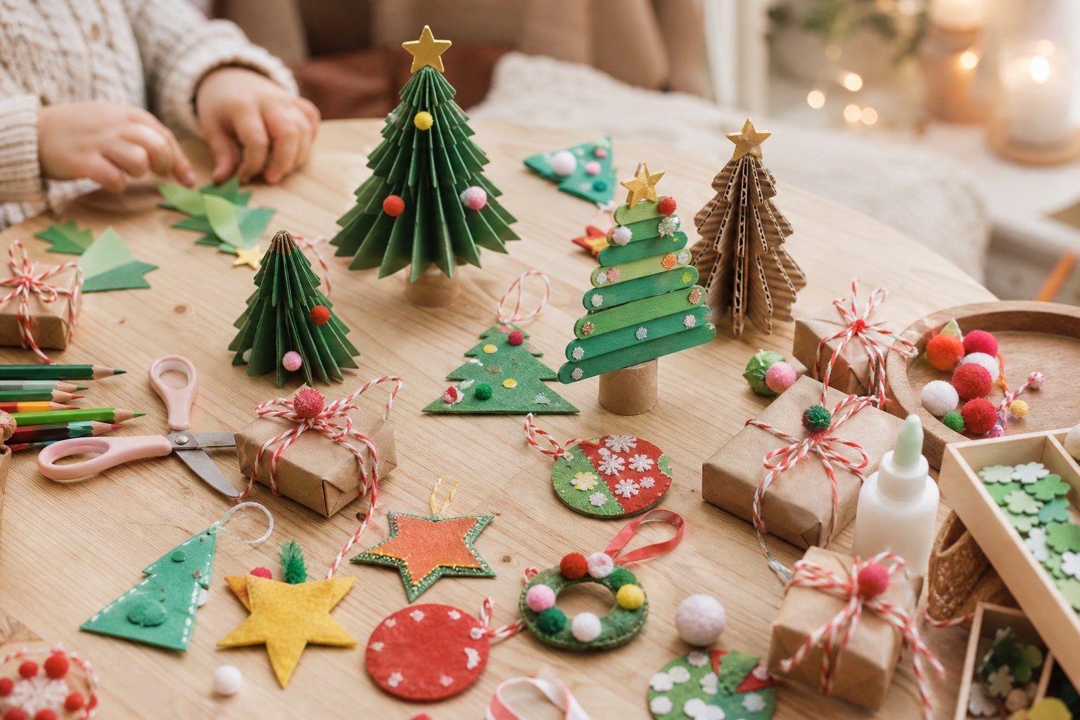 Variantes de sapins, suspensions et petits cadeaux de Noël