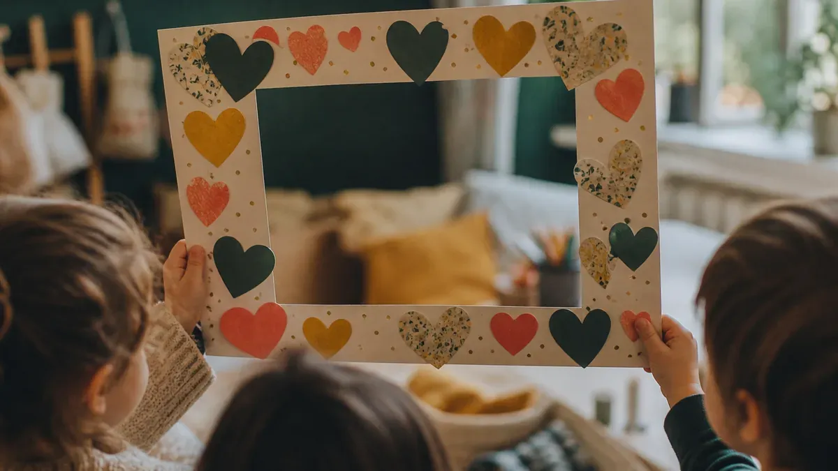 Un cadre à cœurs célèbre la fête des parents en maternelle