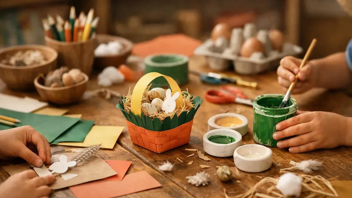 Un panier de Pâques à fabriquer en maternelle avec peu de matériel