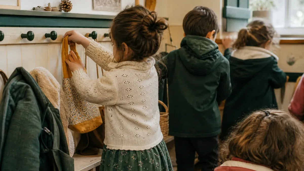 Une activité d’autonomie en maternelle aide à préparer ses affaires