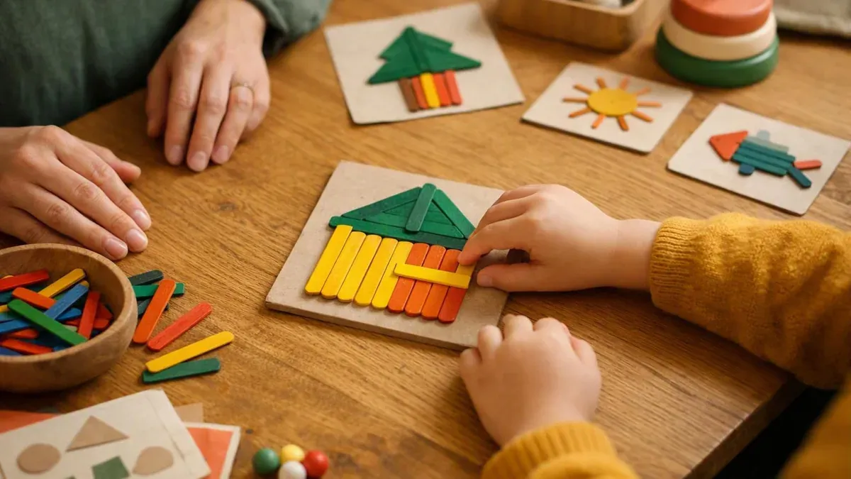 Le puzzle en bâtonnets pour la maternelle devient un jeu à composer
