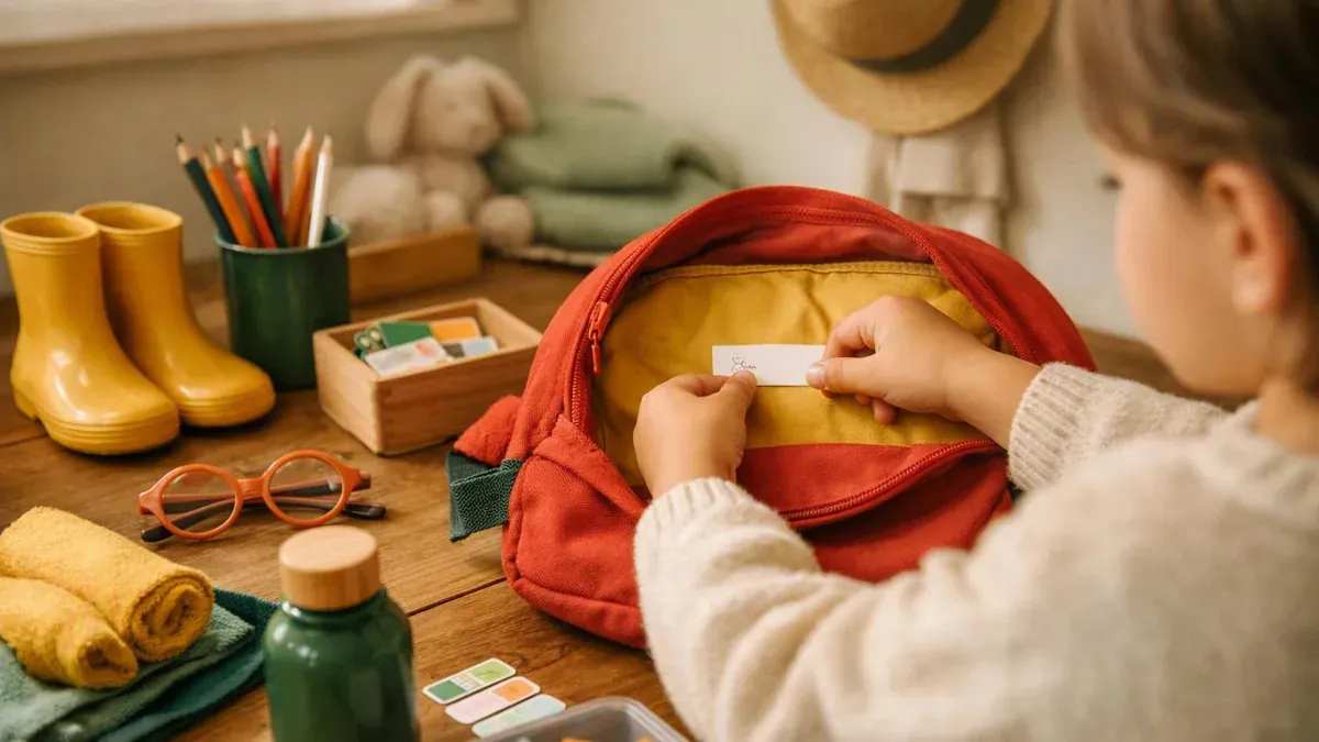 Étiquettes simples posées sur les affaires de maternelle
