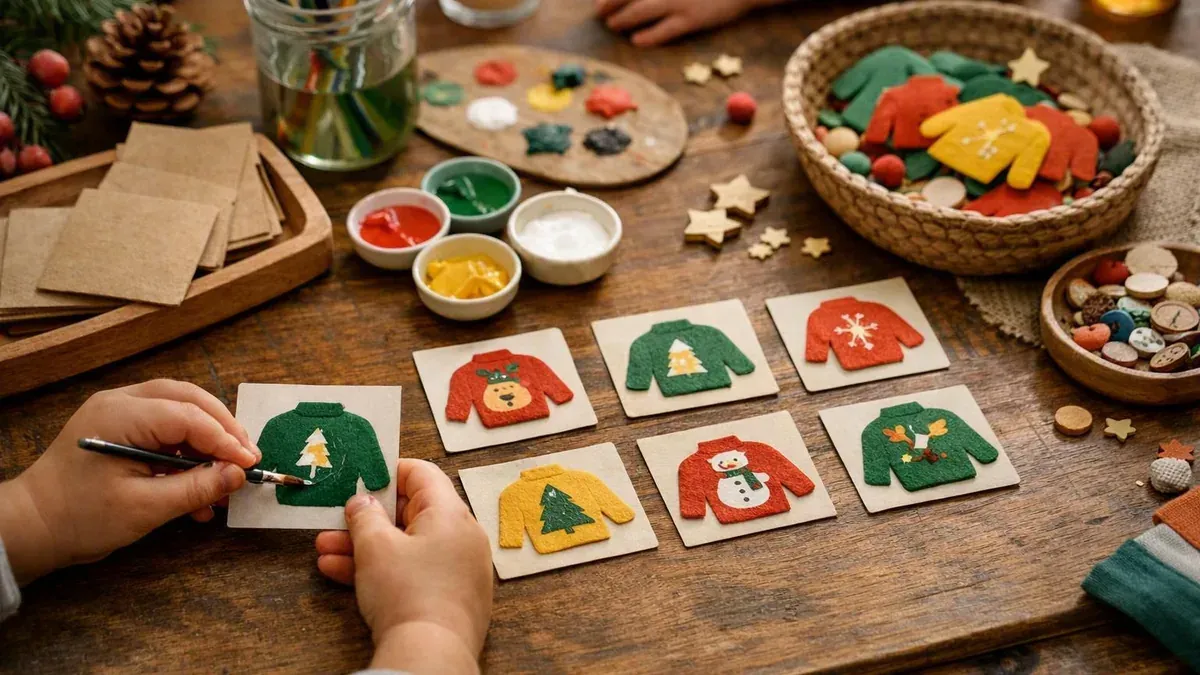 Un memory de Noël maternelle prend vie avec des pulls décorés