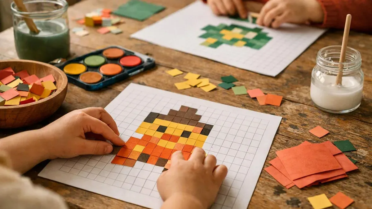 Illustration du guide Le pixel art sur quadrillage en maternelle se crée case par case