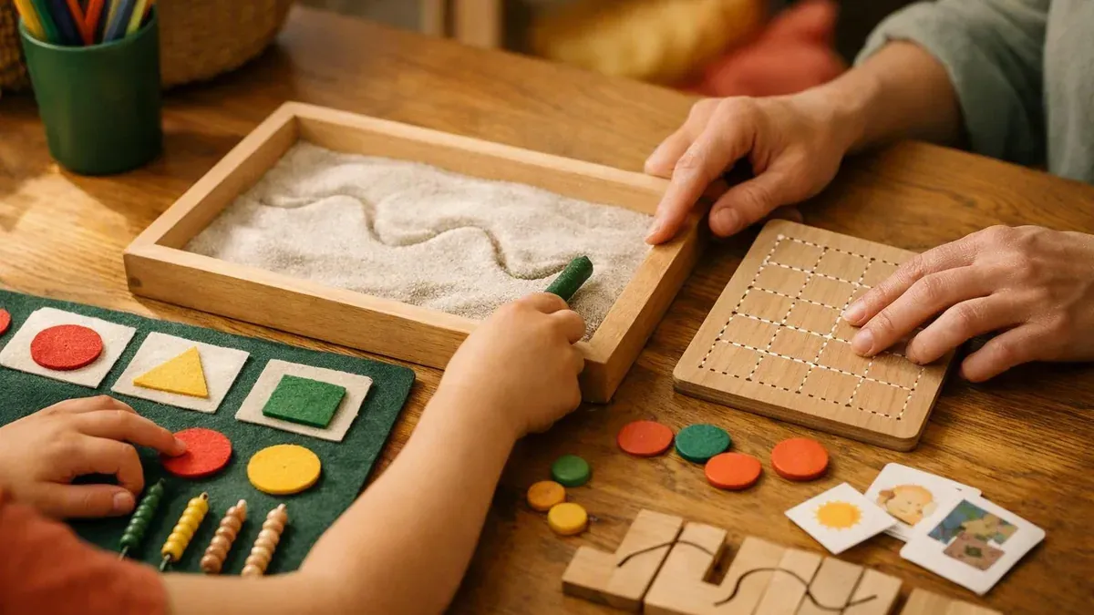 Les enfants tracent des traits en maternelle en jouant