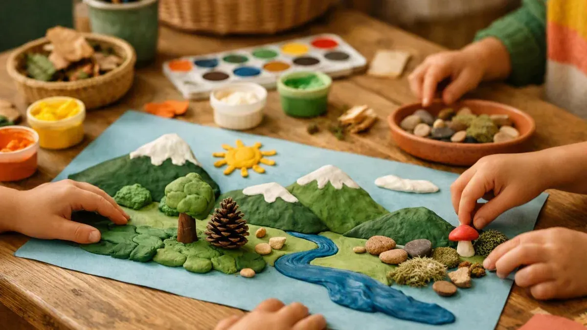 Une activité de pâte à modeler en maternelle pour créer un paysage
